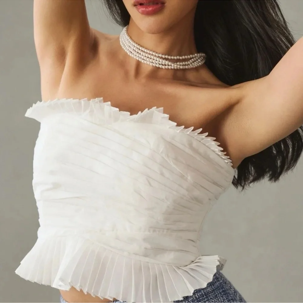 Anthropologie White Strapless Pleated Corset Top – Size M - Picture 2 of 4